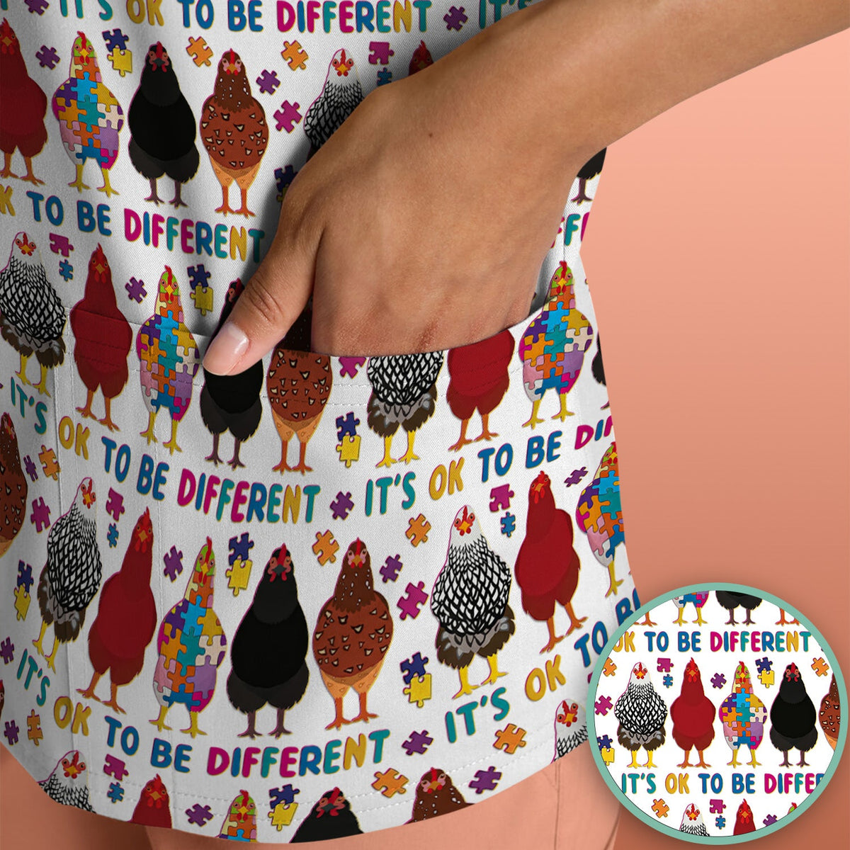 Autism Chicken It's OK To Be Different Nurse Scrub Top