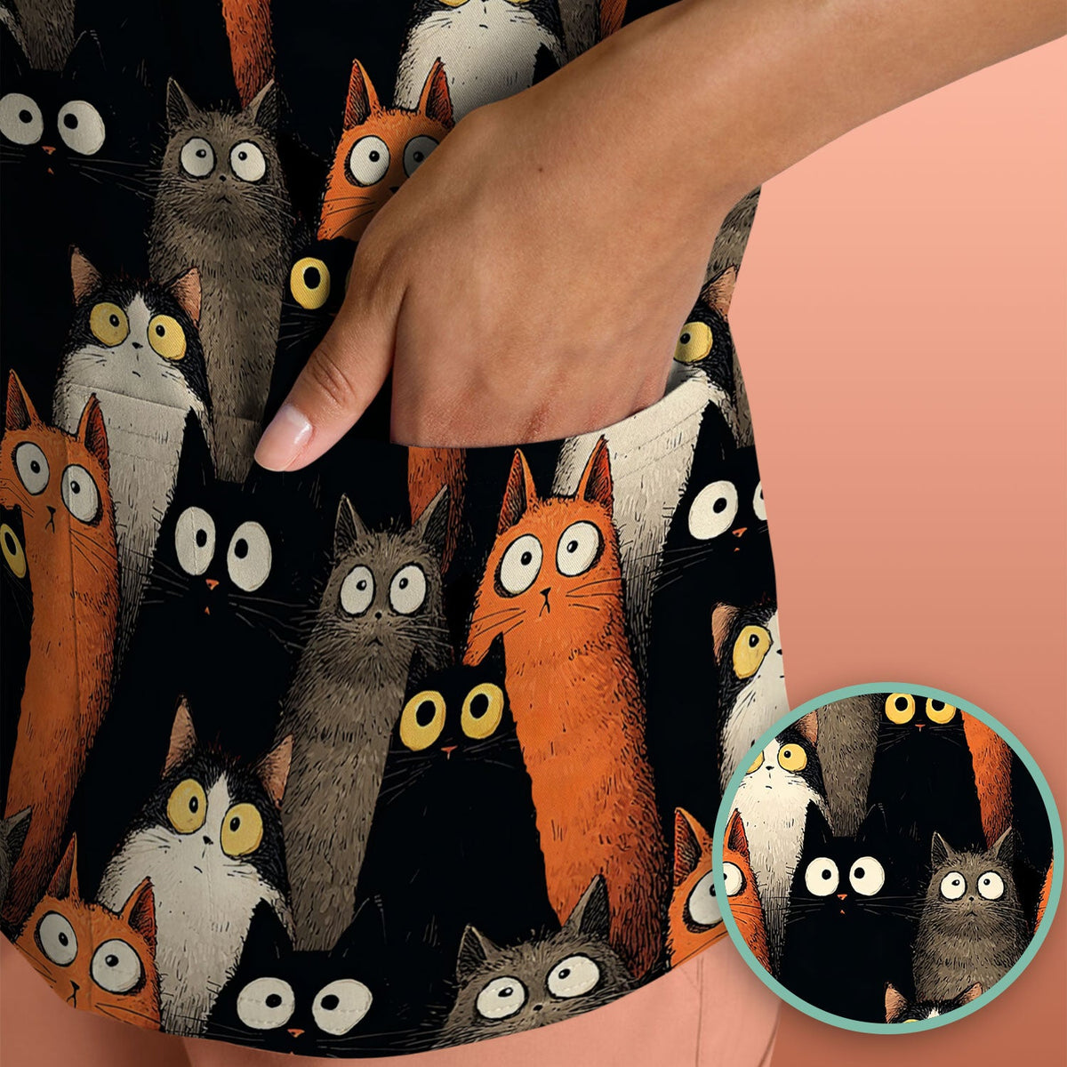 Black Cat Lover Nurse Scrub Top
