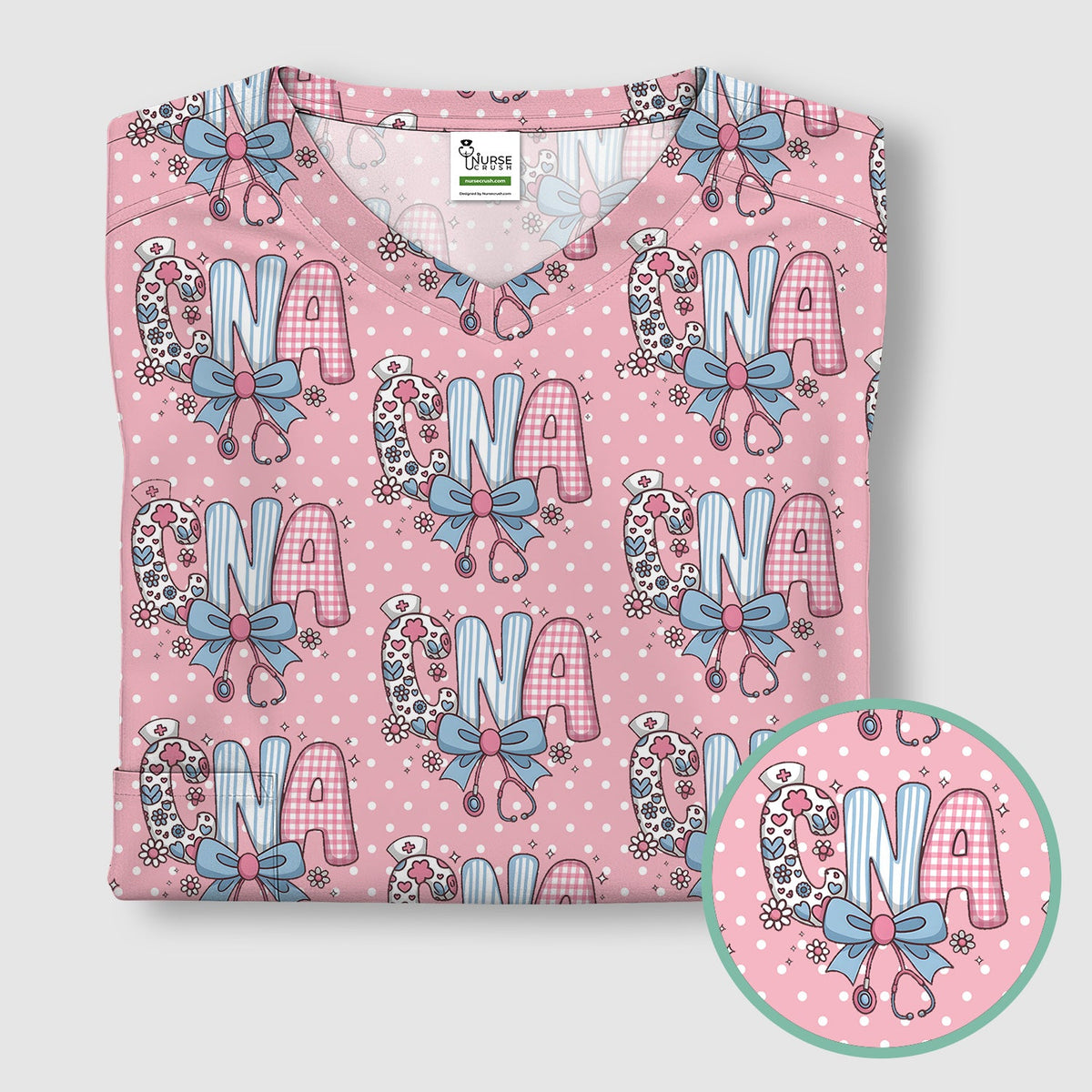 Floral Bow Nurse Scrub Top