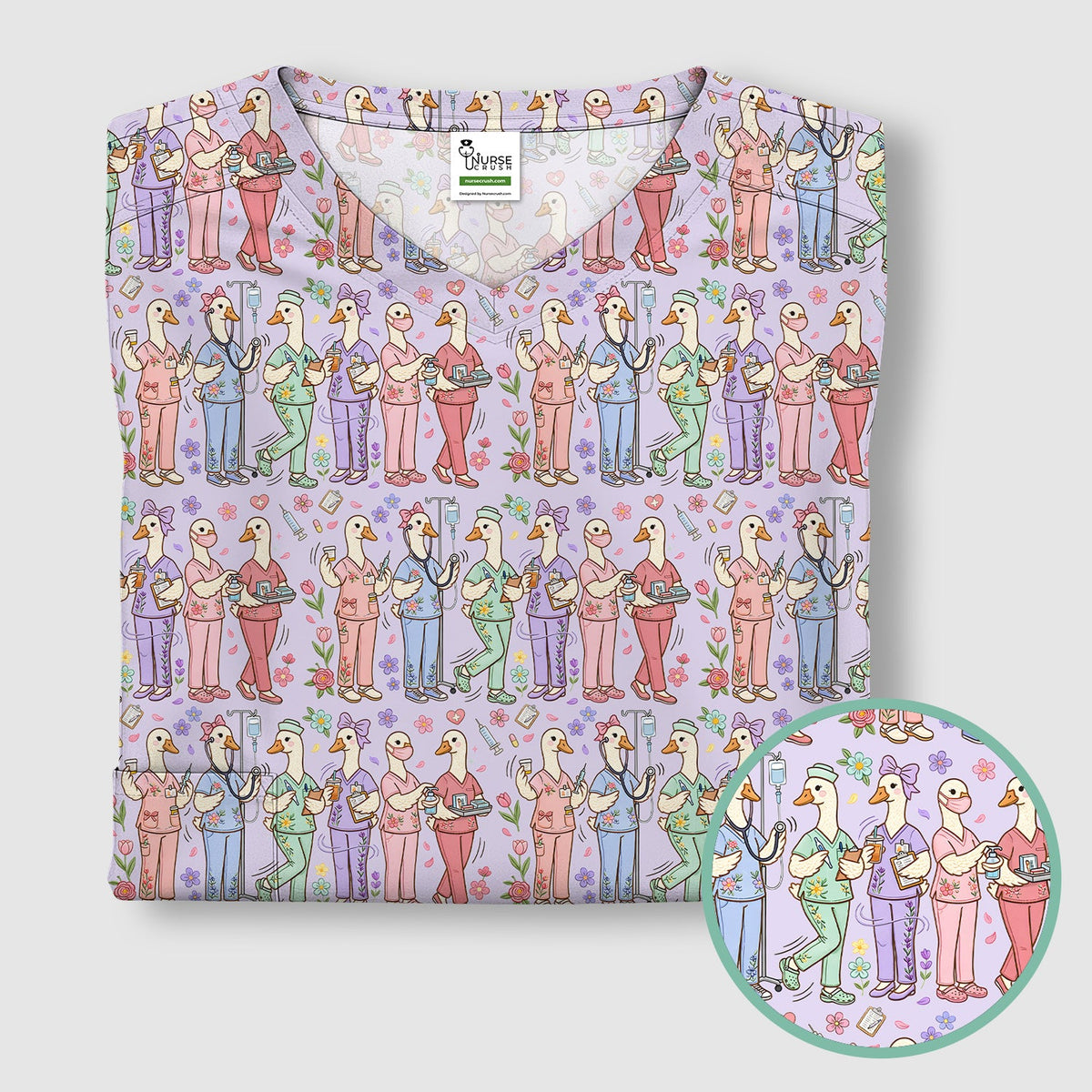 Goose Characters Floral Nurse Scrub Top