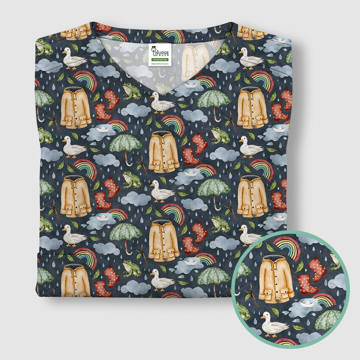 Rainy Day Ducks & Frog Nurse Scrub Top