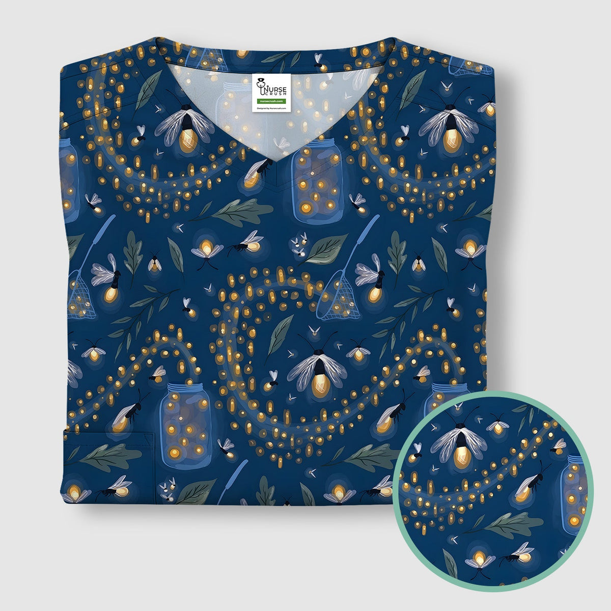 Cute Nurse Firefly Pattern Scrub Top, Comfortable Scrubs For Nurses