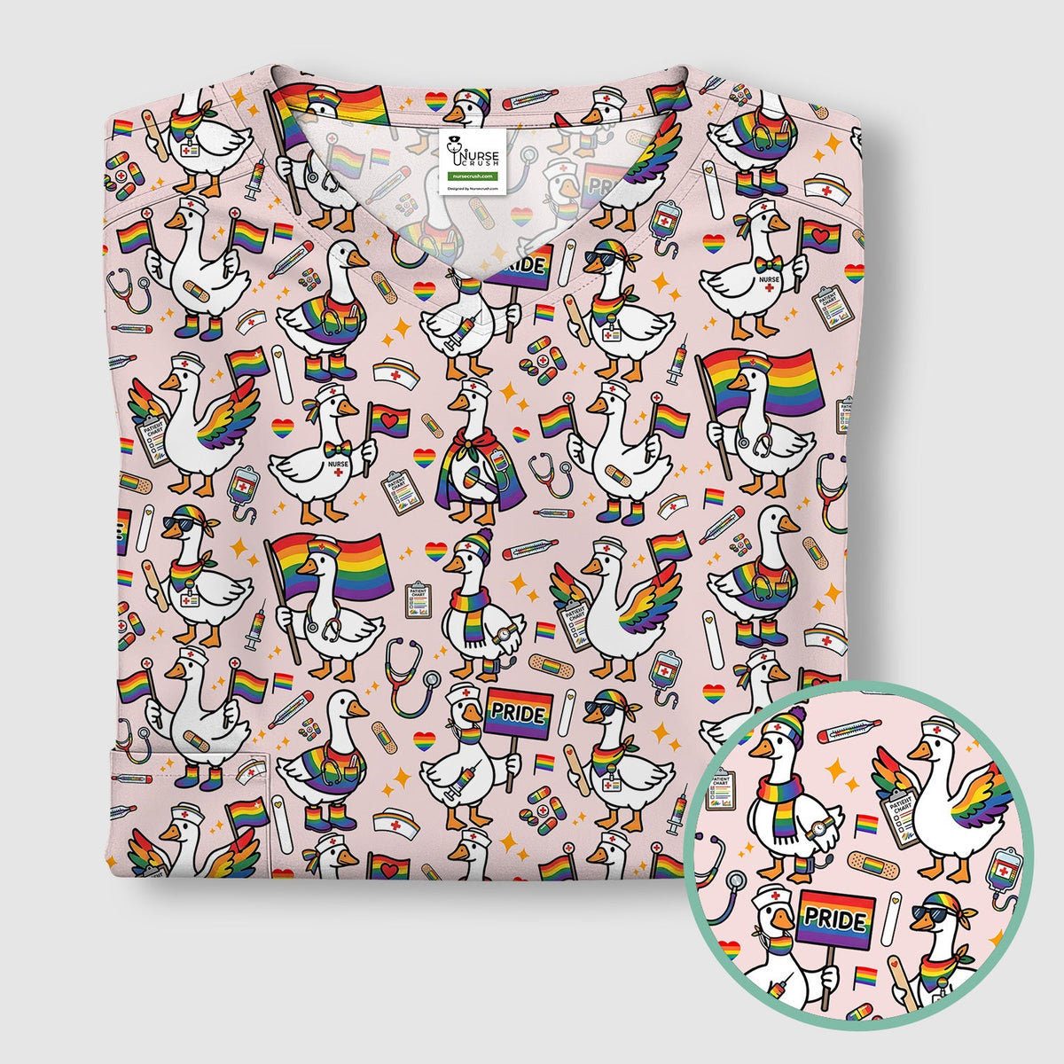 LGBT Pride Nurse Duck Scrub Top