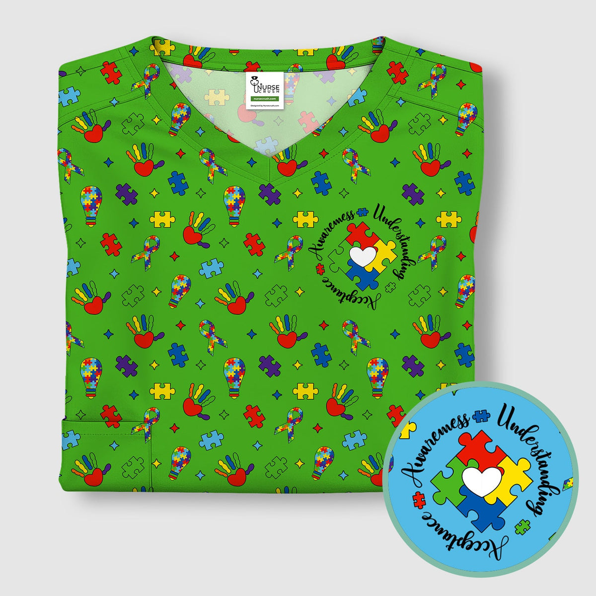 Autism Awareness Colorful Puzzle Nurse Scrub Top