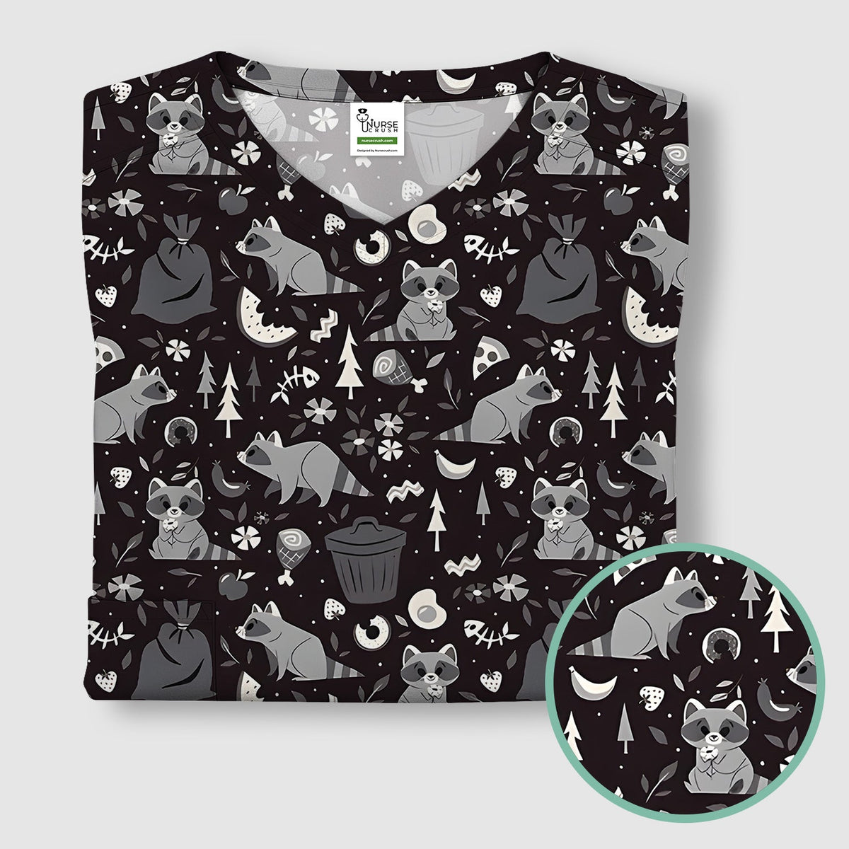 Raccoon Forest Food Nurse Scrub Top