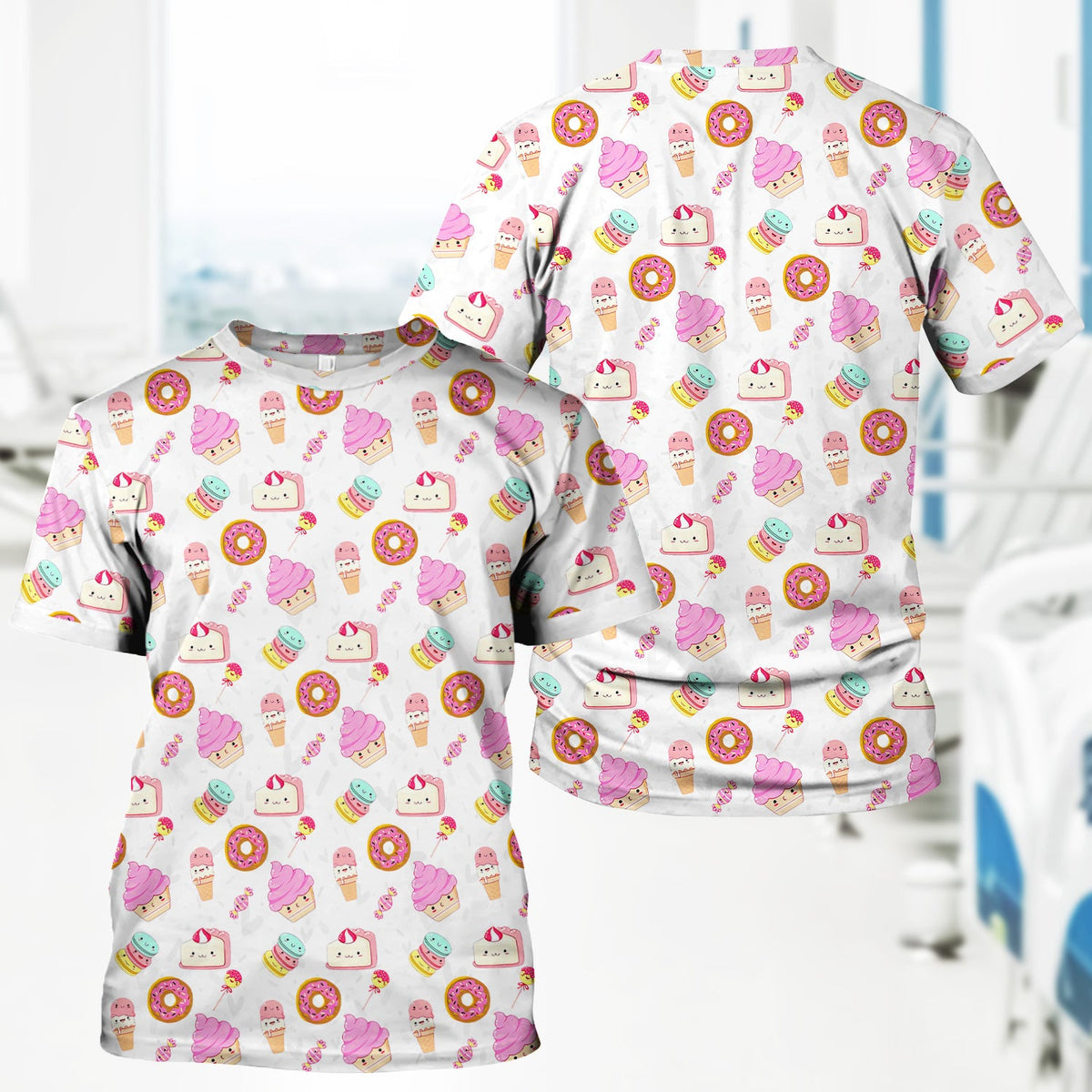 Donut Ice Cream Nurse Scrub Top