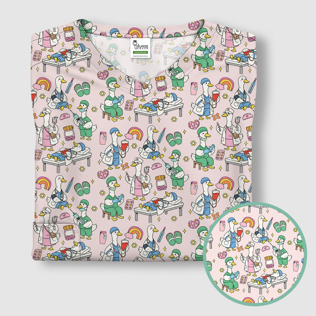 Duck Medical Doodle Nurse Scrub Top