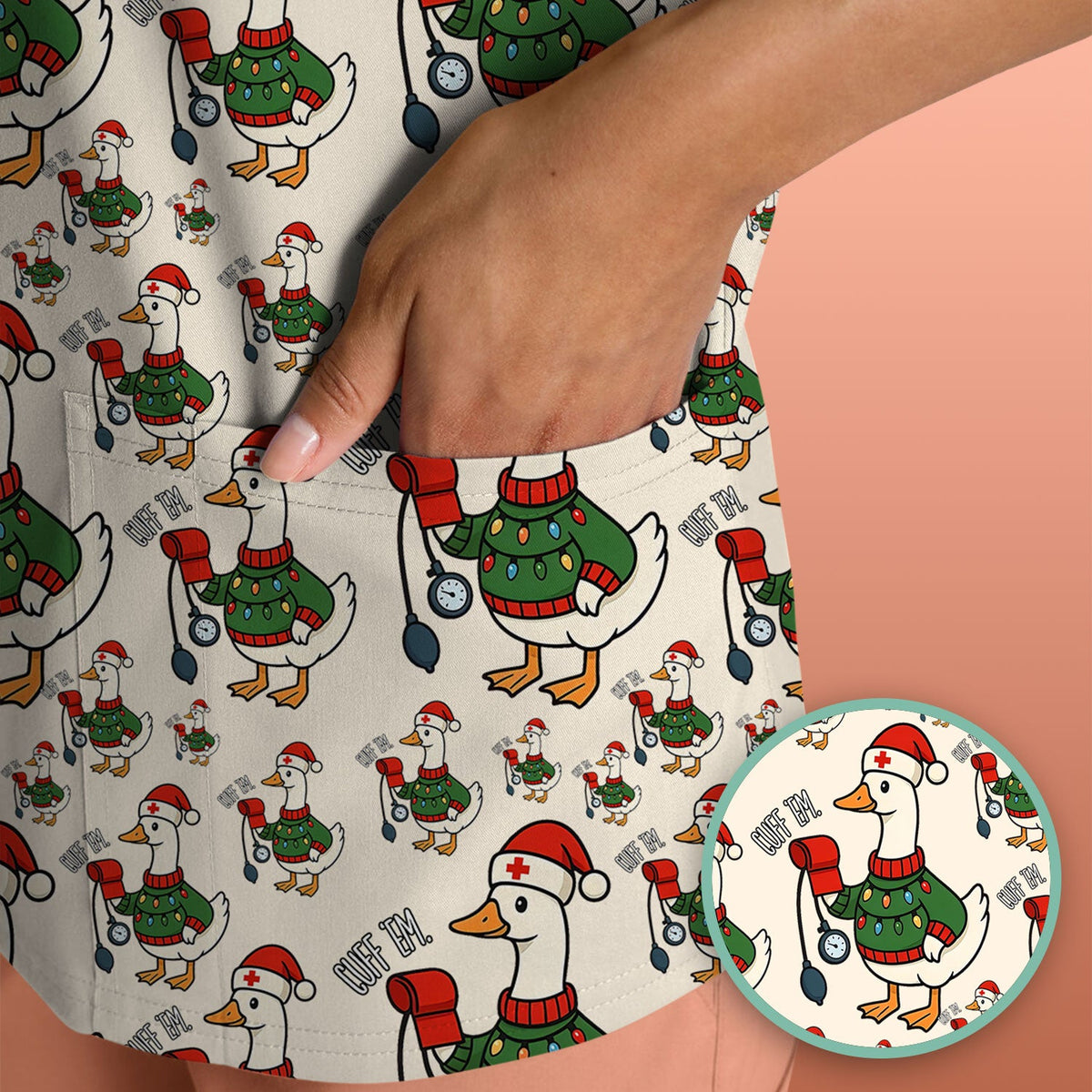 Christmas Duck Nurse Scrub Top