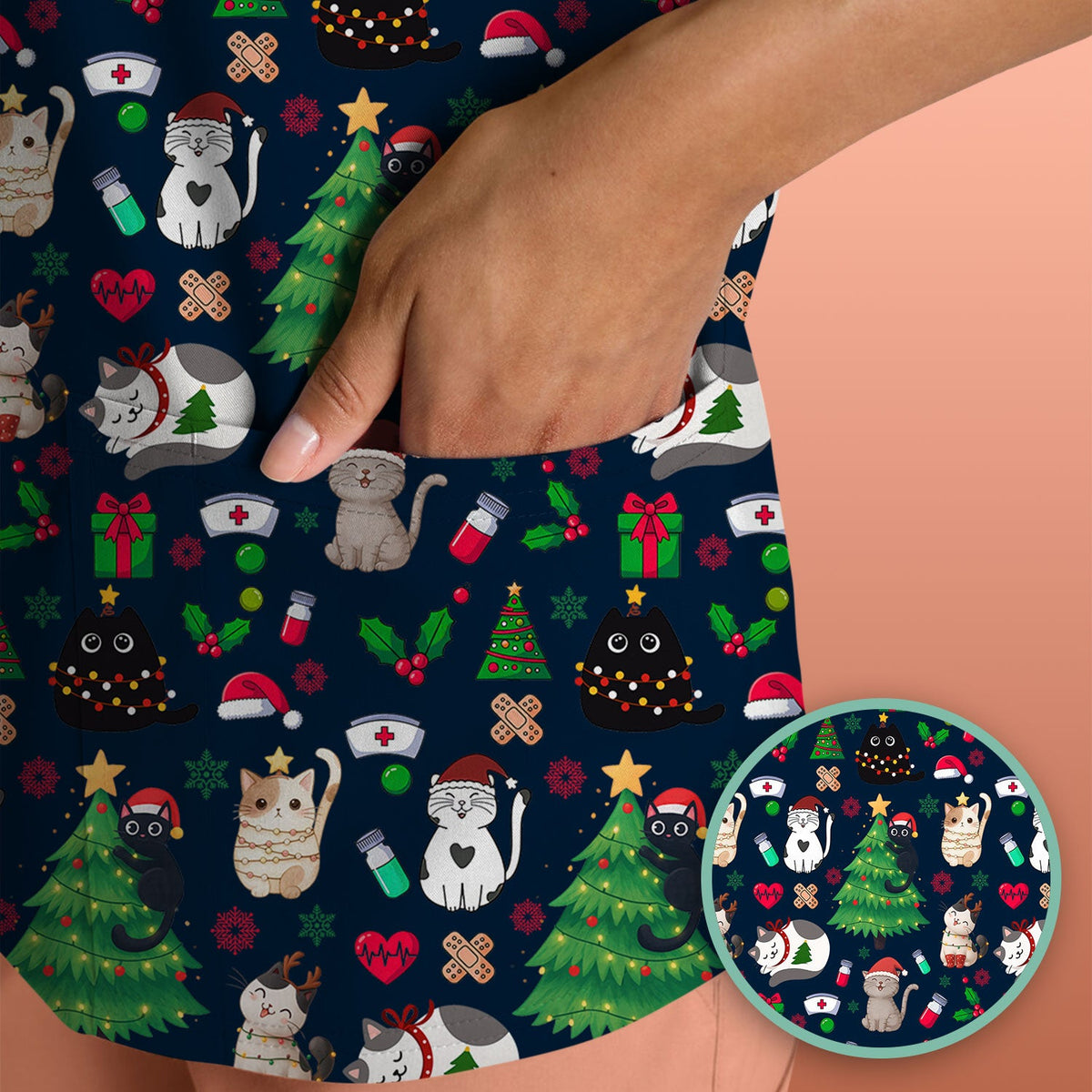 Christmas Pet Nurse Scrub Top