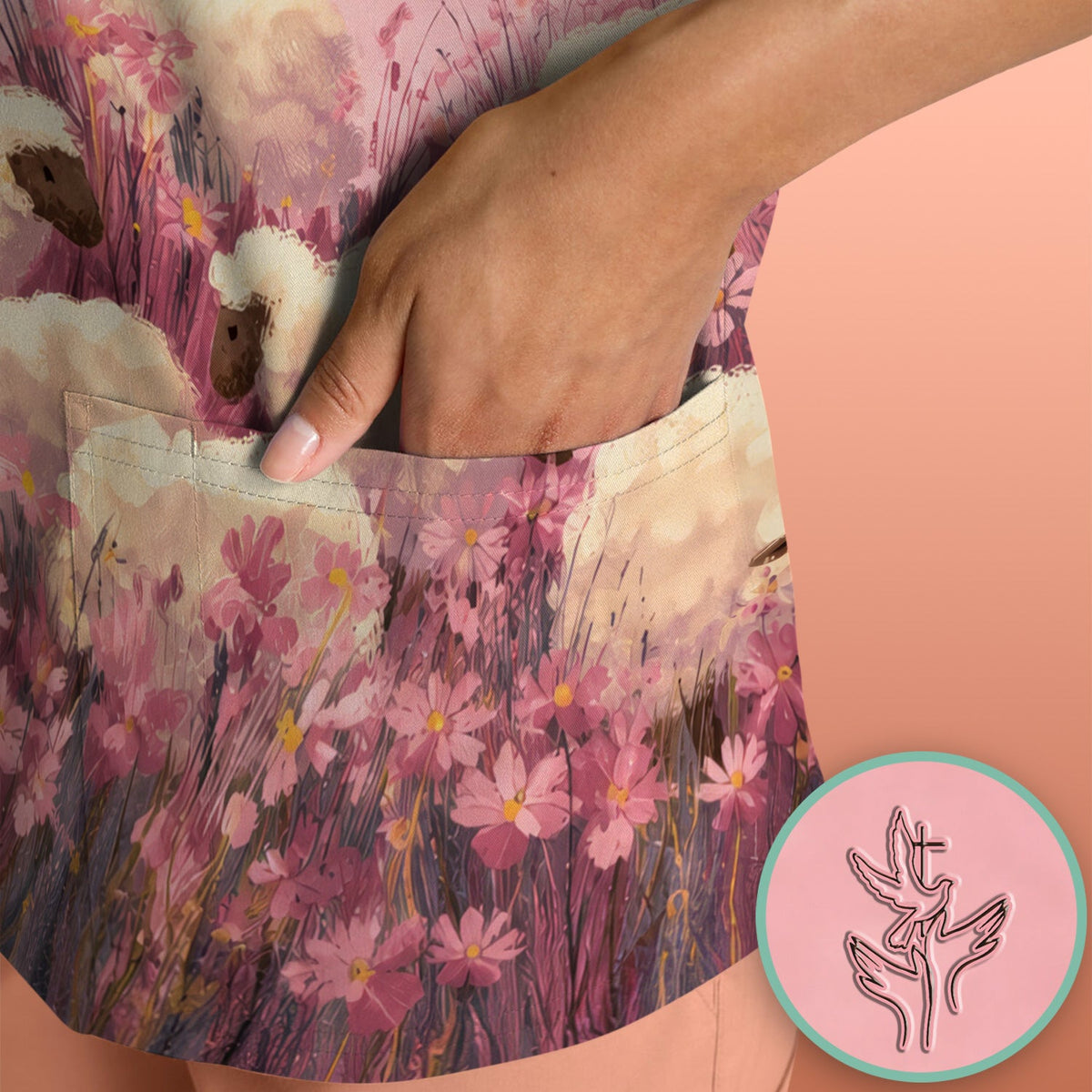 Christian Shepherd With Lambs Nurse Scrub Top