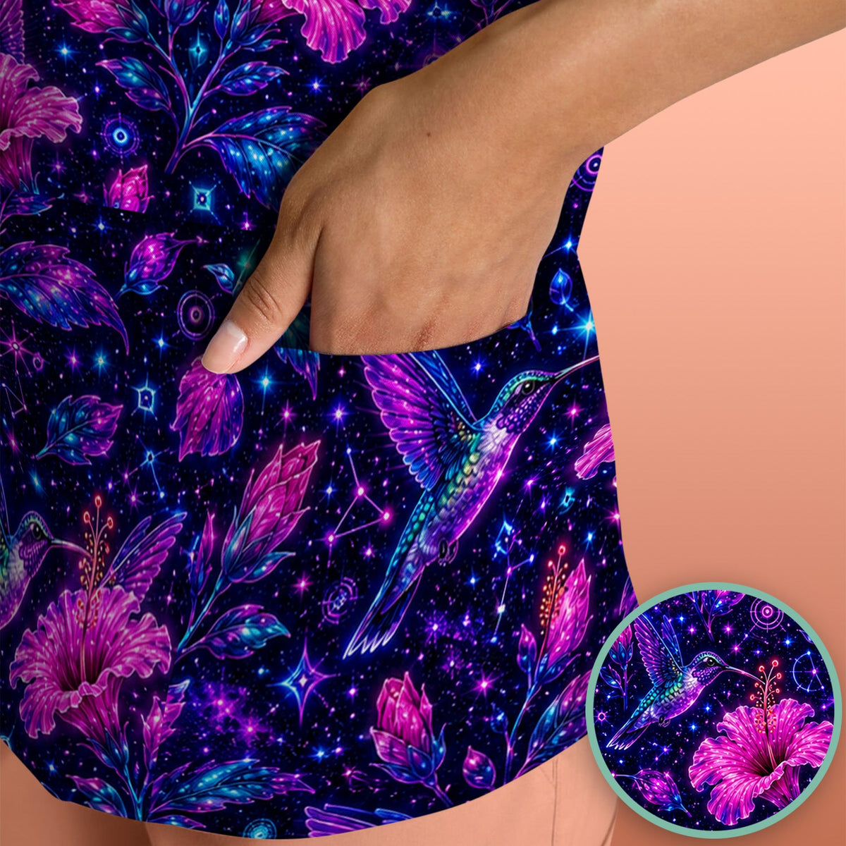Galaxy Floral Hummingbird Nurse Scrub Top