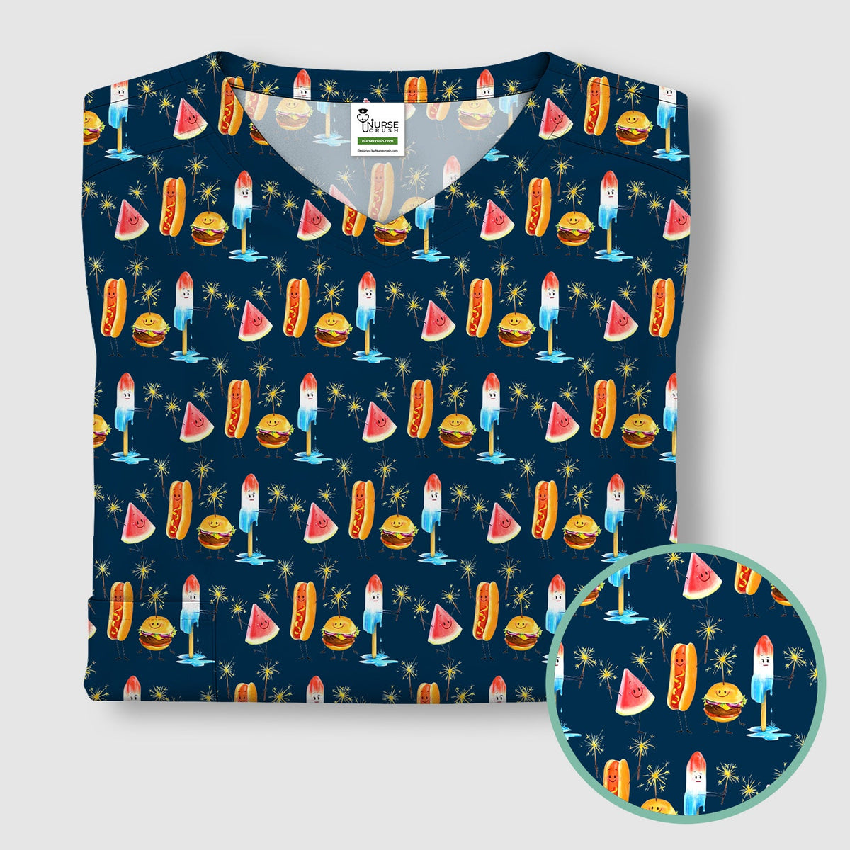 Summer Food Icons Nurse Scrub Top