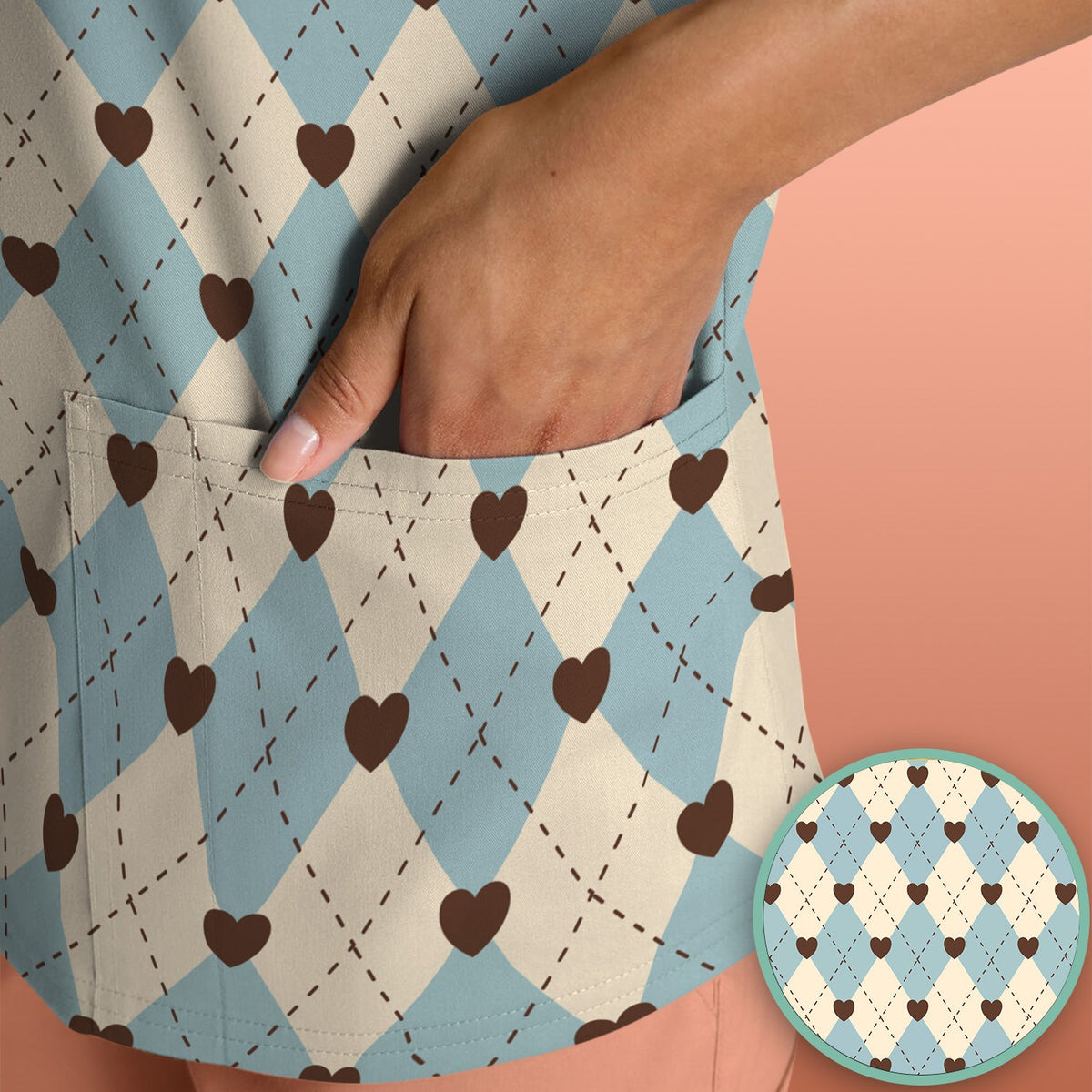 Plaid Heart Nurse Scrub Top