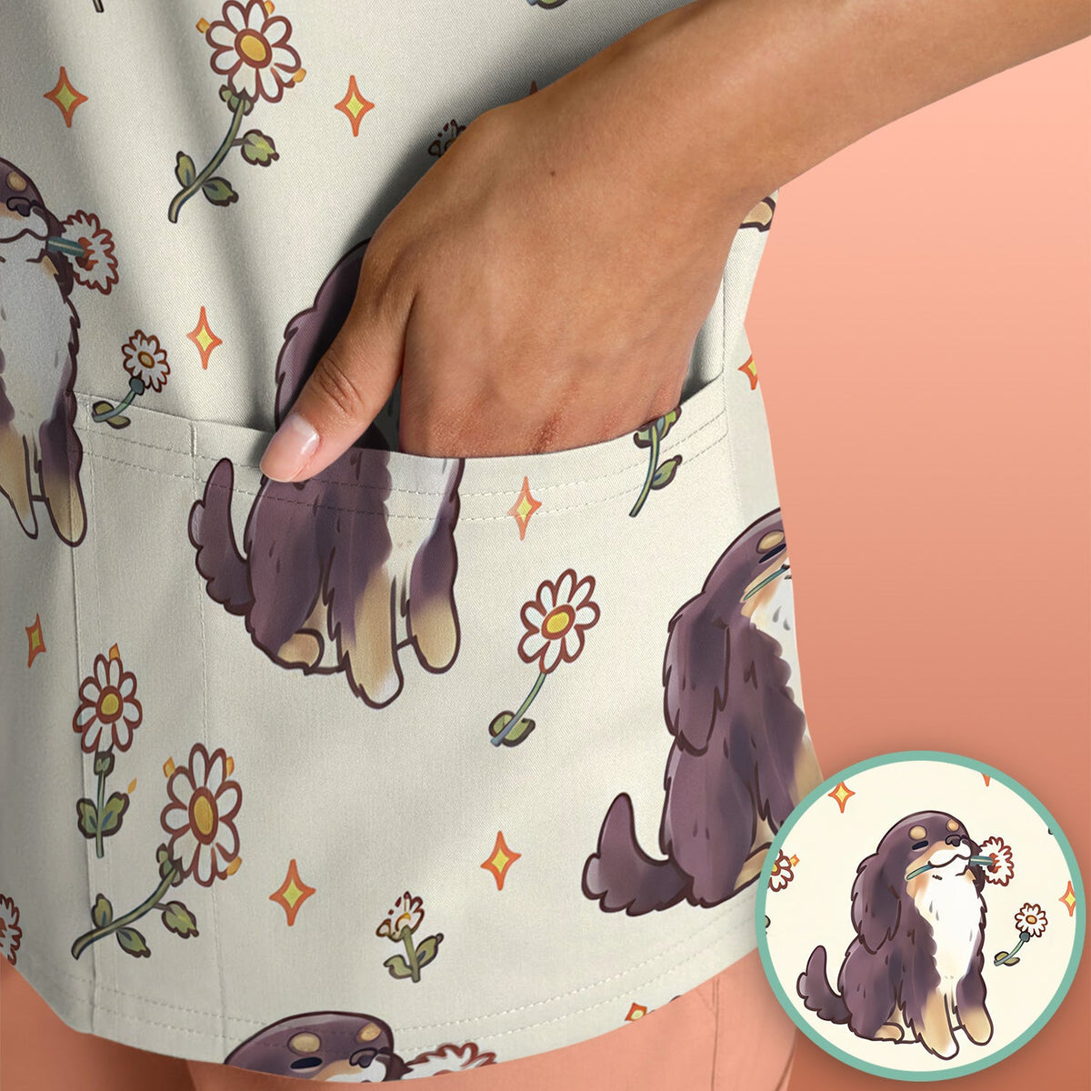 Floral Otter Daisy Nurse Scrub Top
