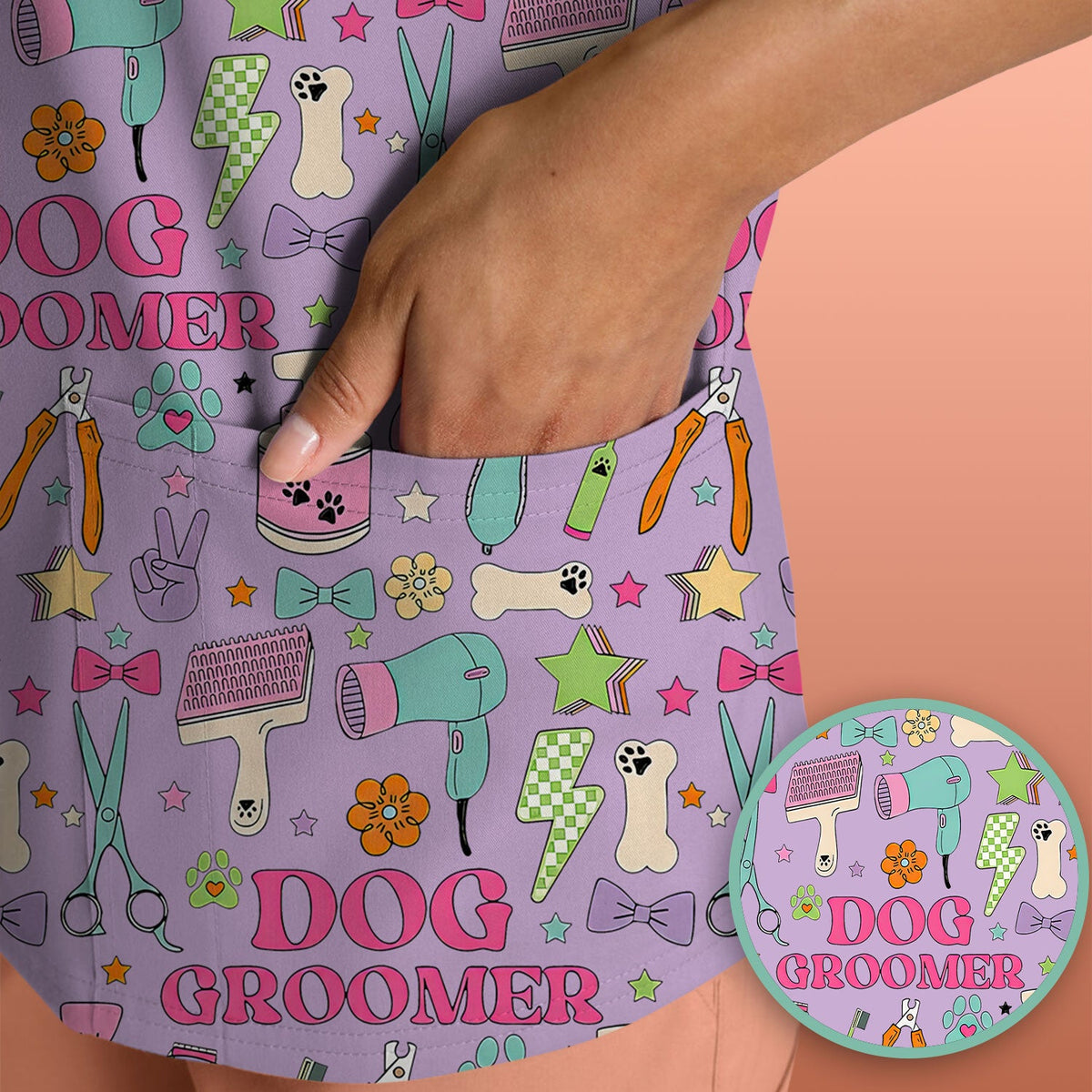 Dog Groomer Tools Nurse Scrub Top