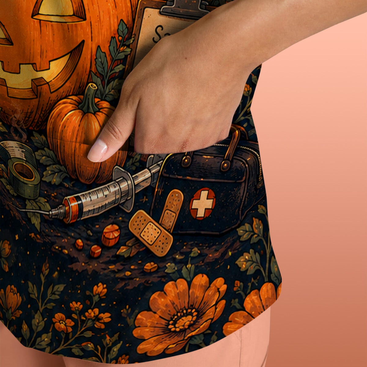 Witch Frog Pumpkin Nurse Scrub Top - Halloween Gift