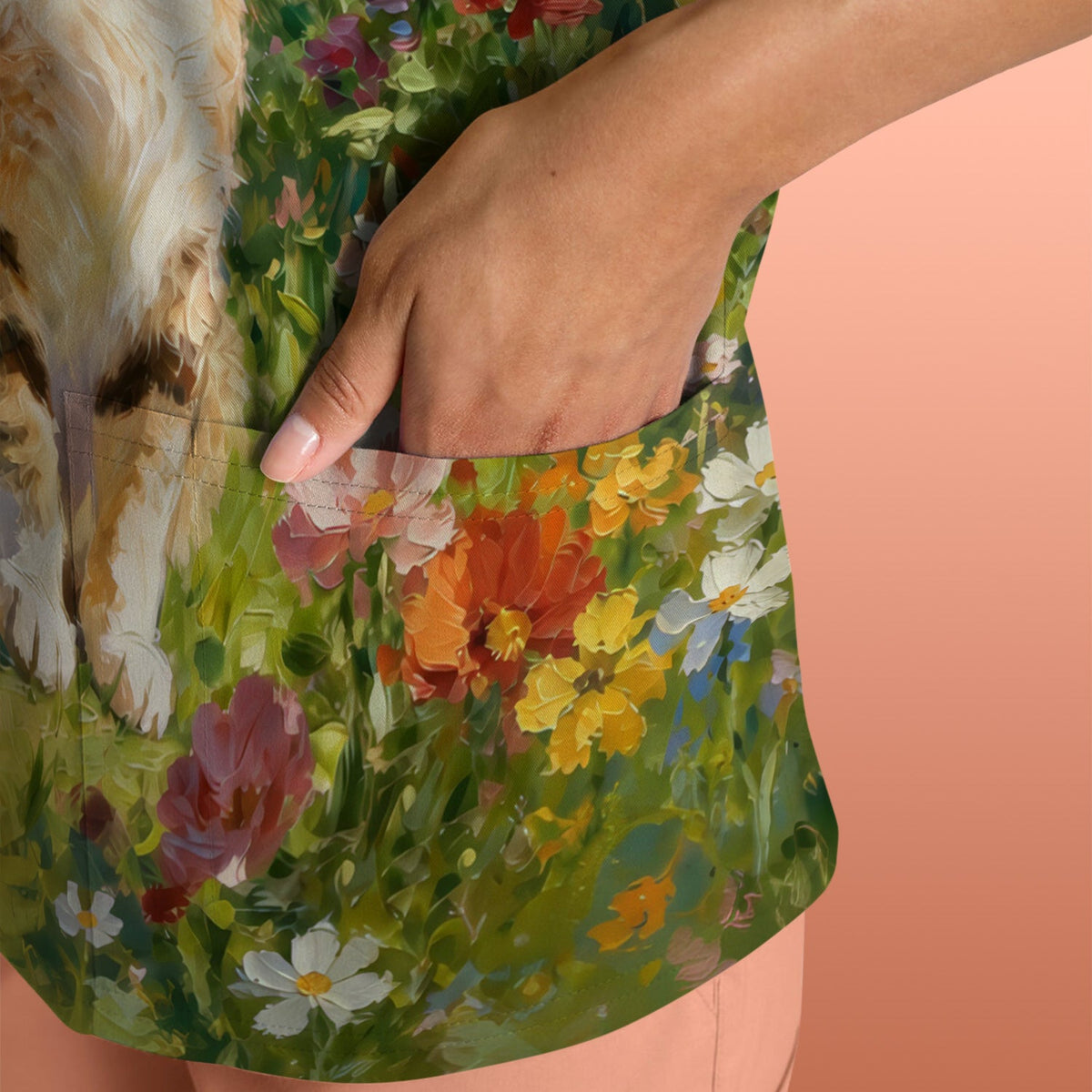 Whimsical Garden Cat Blossom Nurse Scrub Top