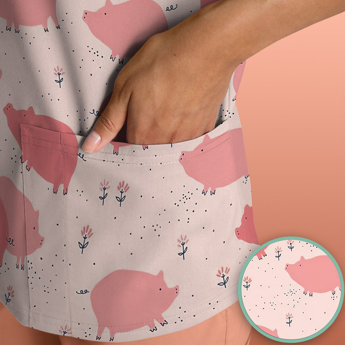 Pink Pig Farm Nurse Scrub Top