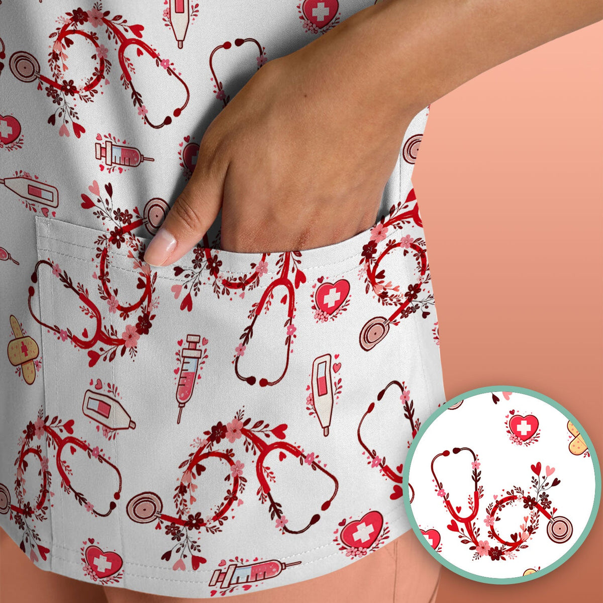 Heart Stethoscope Nurse Scrub Top