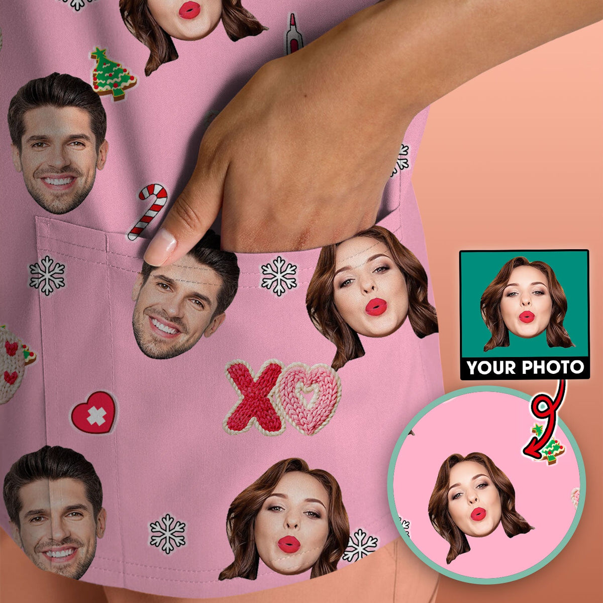 Personalized Photo Face Nurse Scrub Top