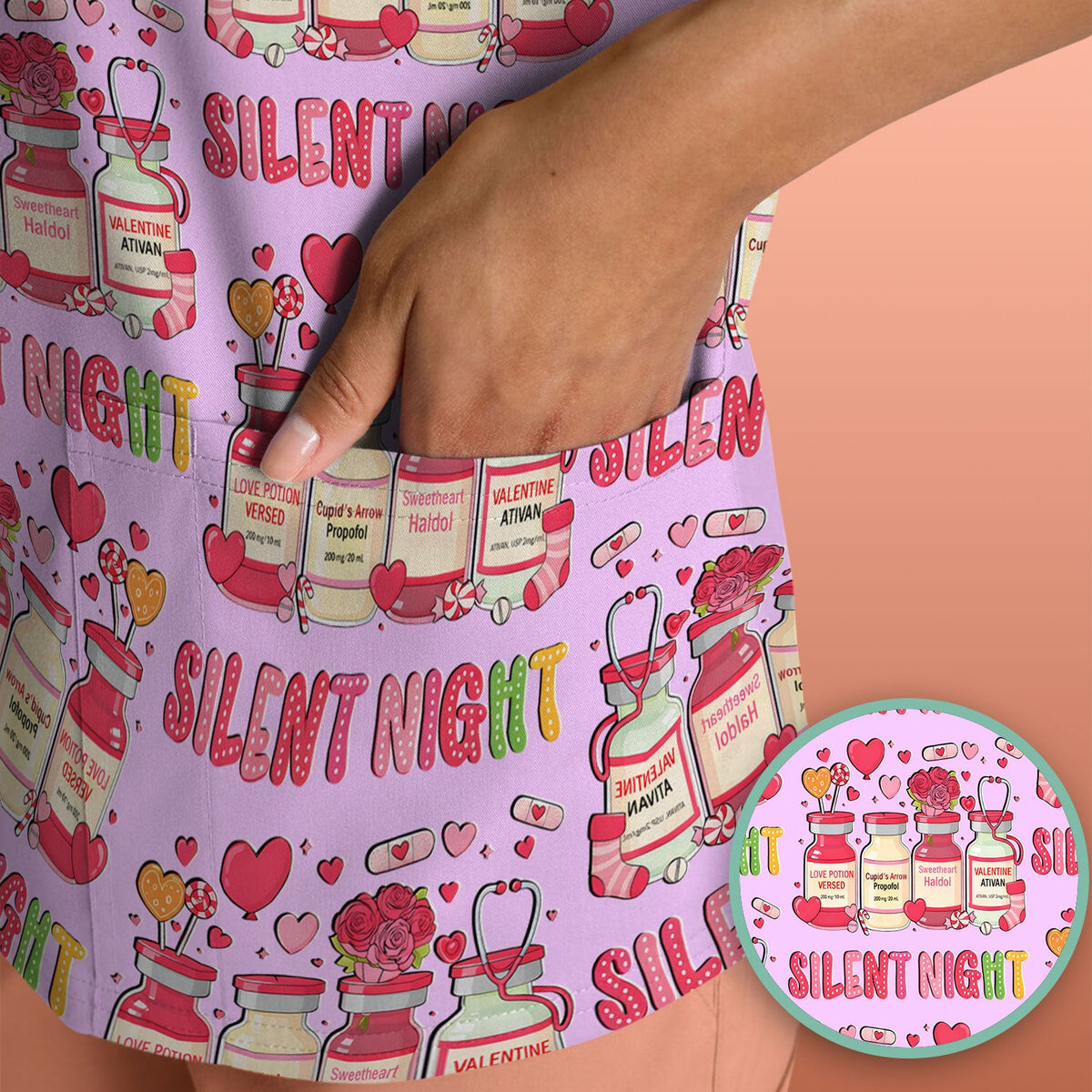 Valentine Silent Night Love Nurse Scrub Top