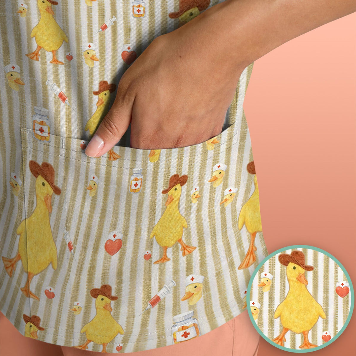 Cowboy Ducktor Vertical Stripe Nurse Scrub Top
