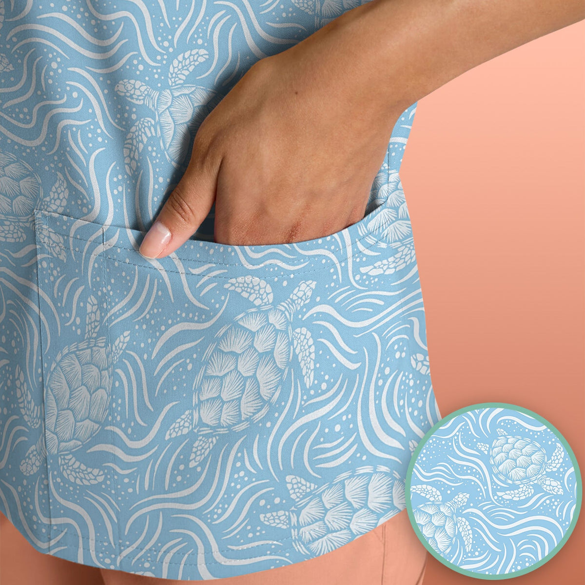 Ocean Sea Turtle Waves Nurse Scrub Top