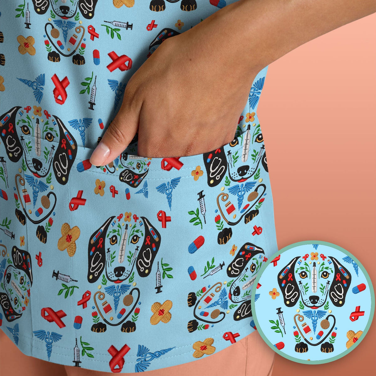 Dachshund Medical Icon Nurse Scrub Top