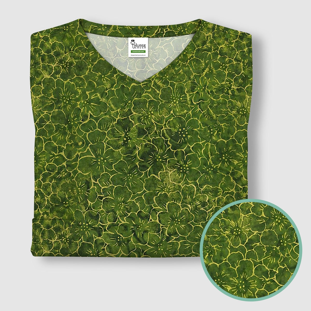 Green Floral Blossom Nurse Scrub Top