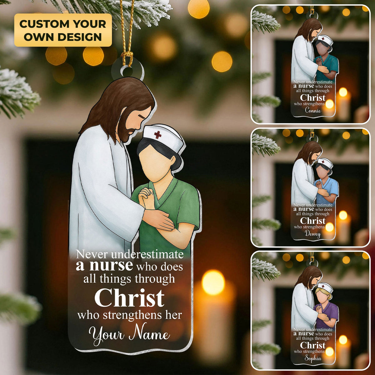 Personalized All Things Through Christ Nurse Ornament