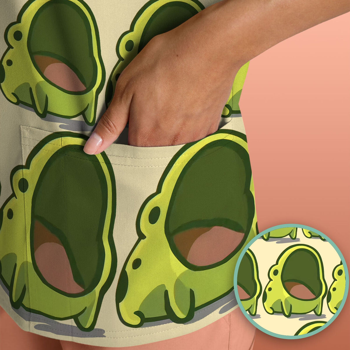 Green Frog Cartoon Nurse Scrub Top