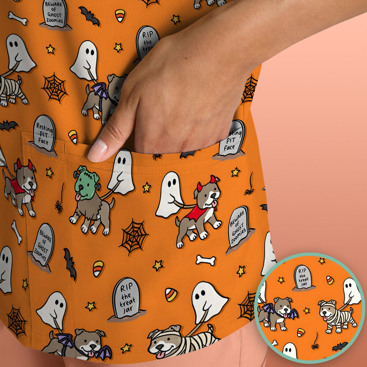 Halloween Pit Bull Costume Nurse Scrub Top