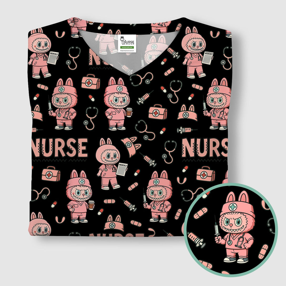 Bunny Cartoon Nurse Scrub Top