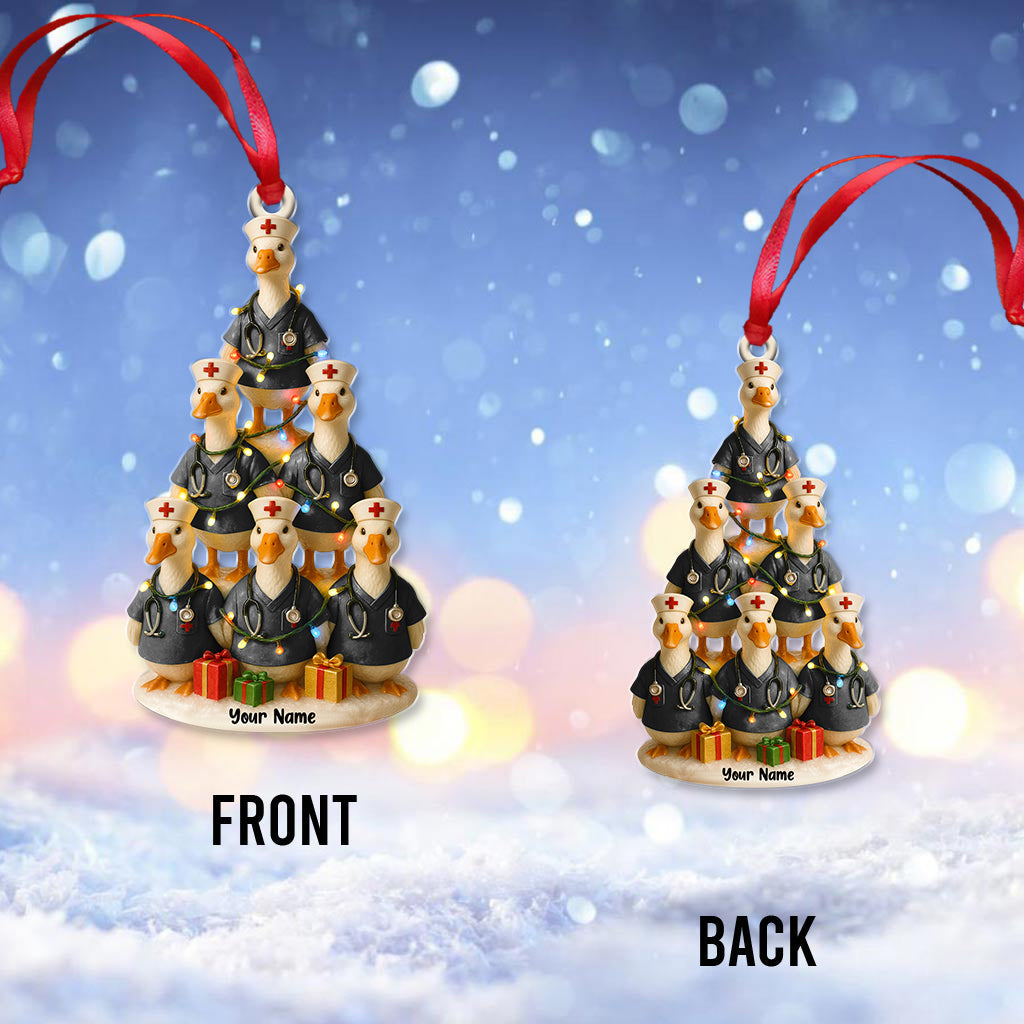 Personalized Duck Figurine Christmas Nurse Ornament