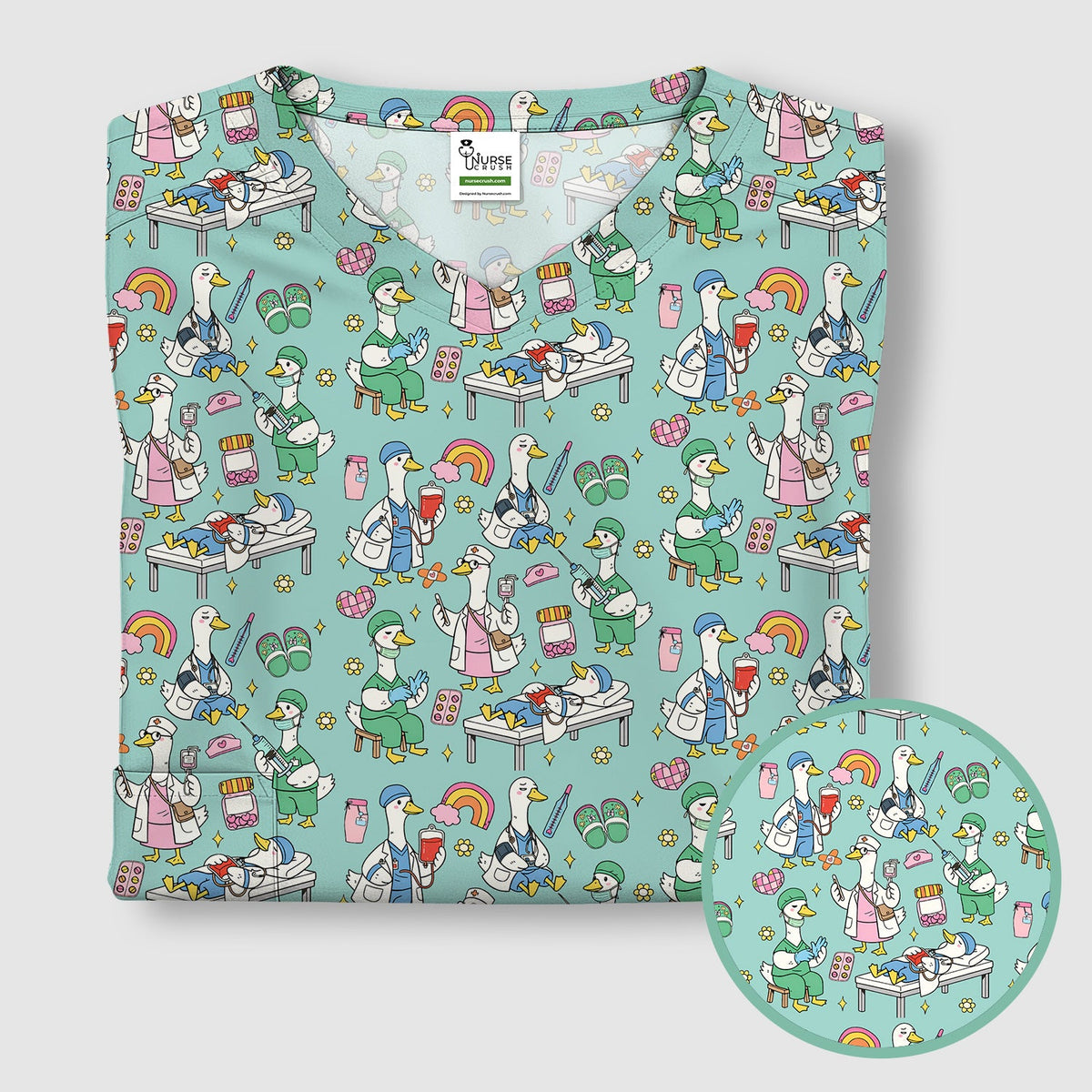 Duck Medical Doodle Nurse Scrub Top