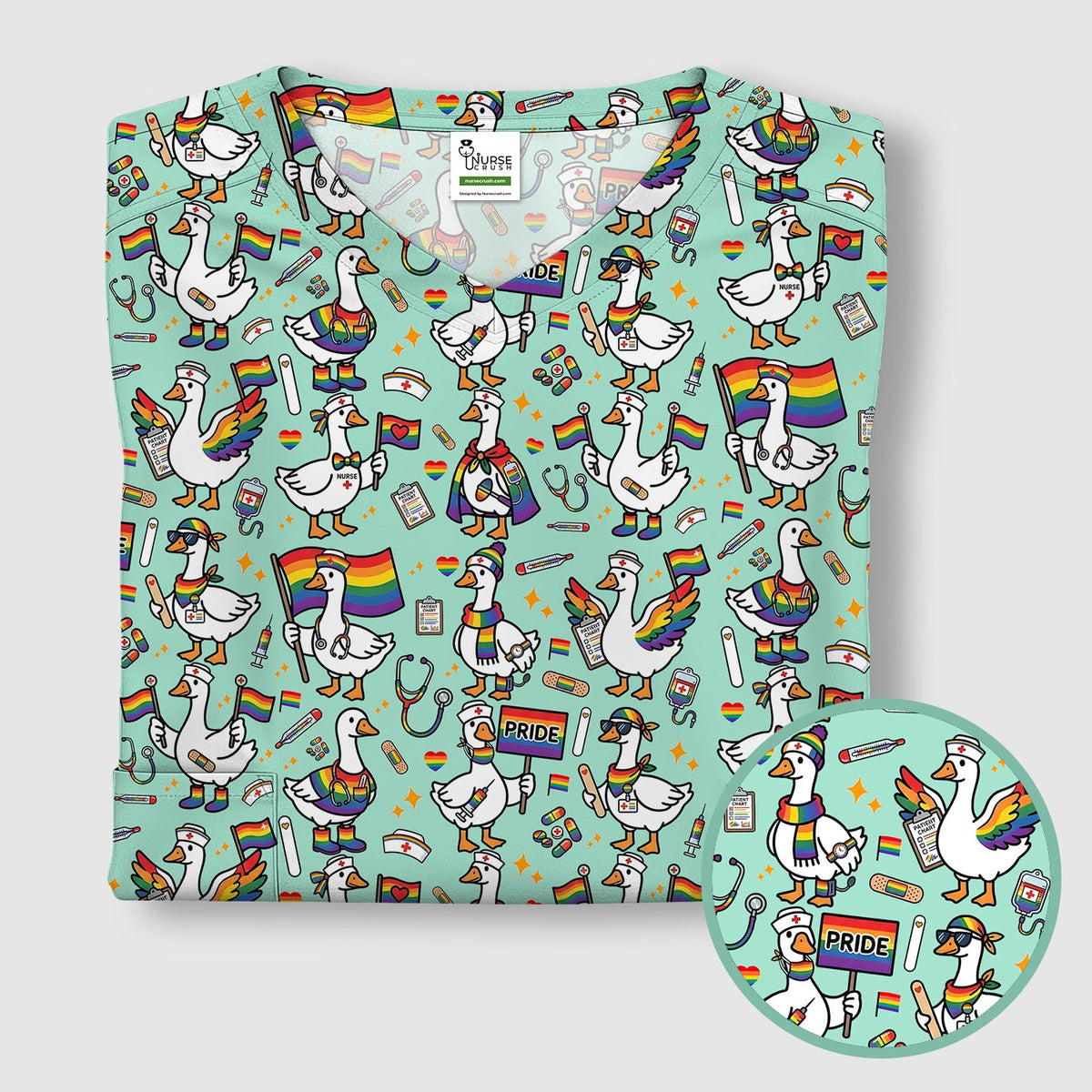 LGBT Pride Nurse Duck Scrub Top