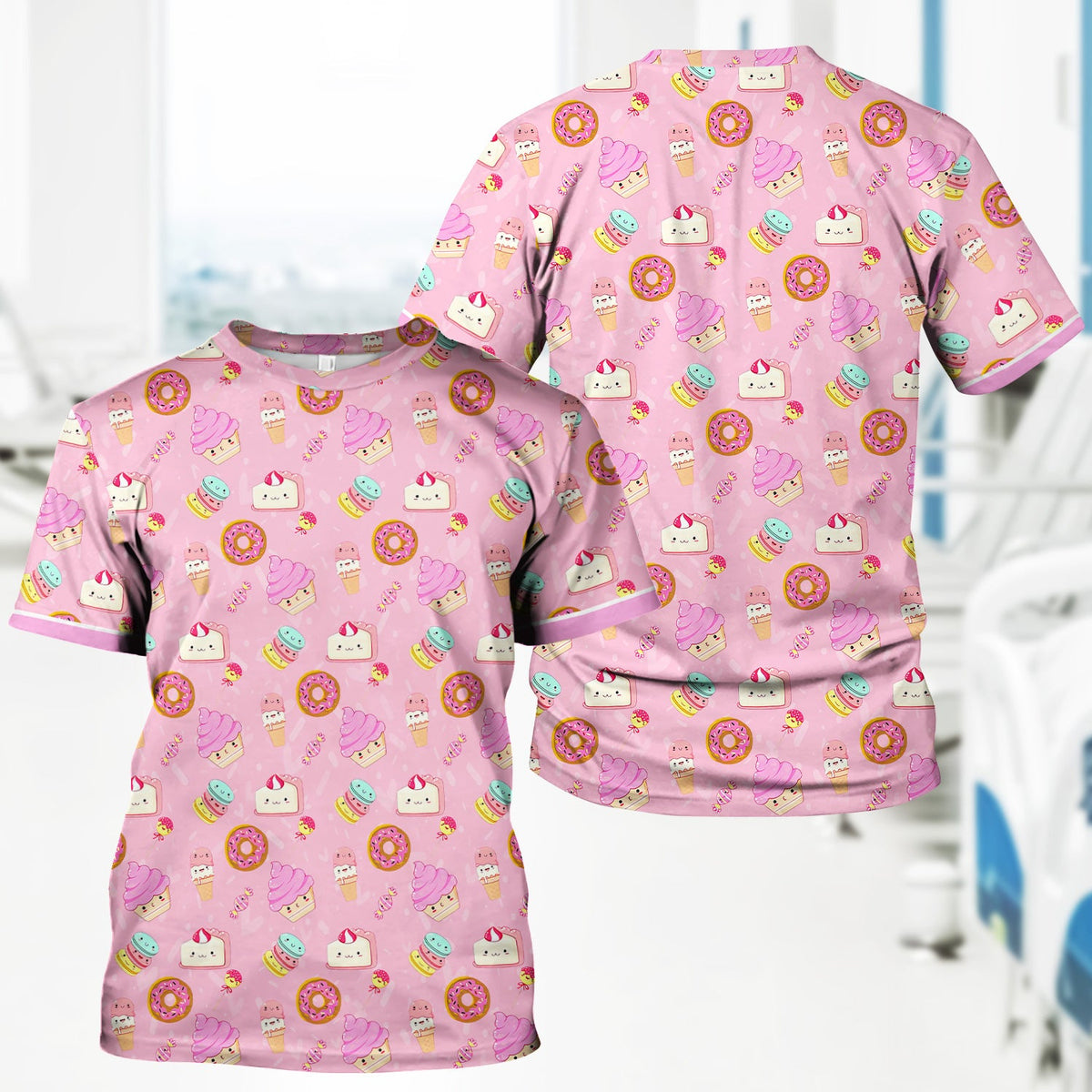 Donut Ice Cream Nurse Scrub Top