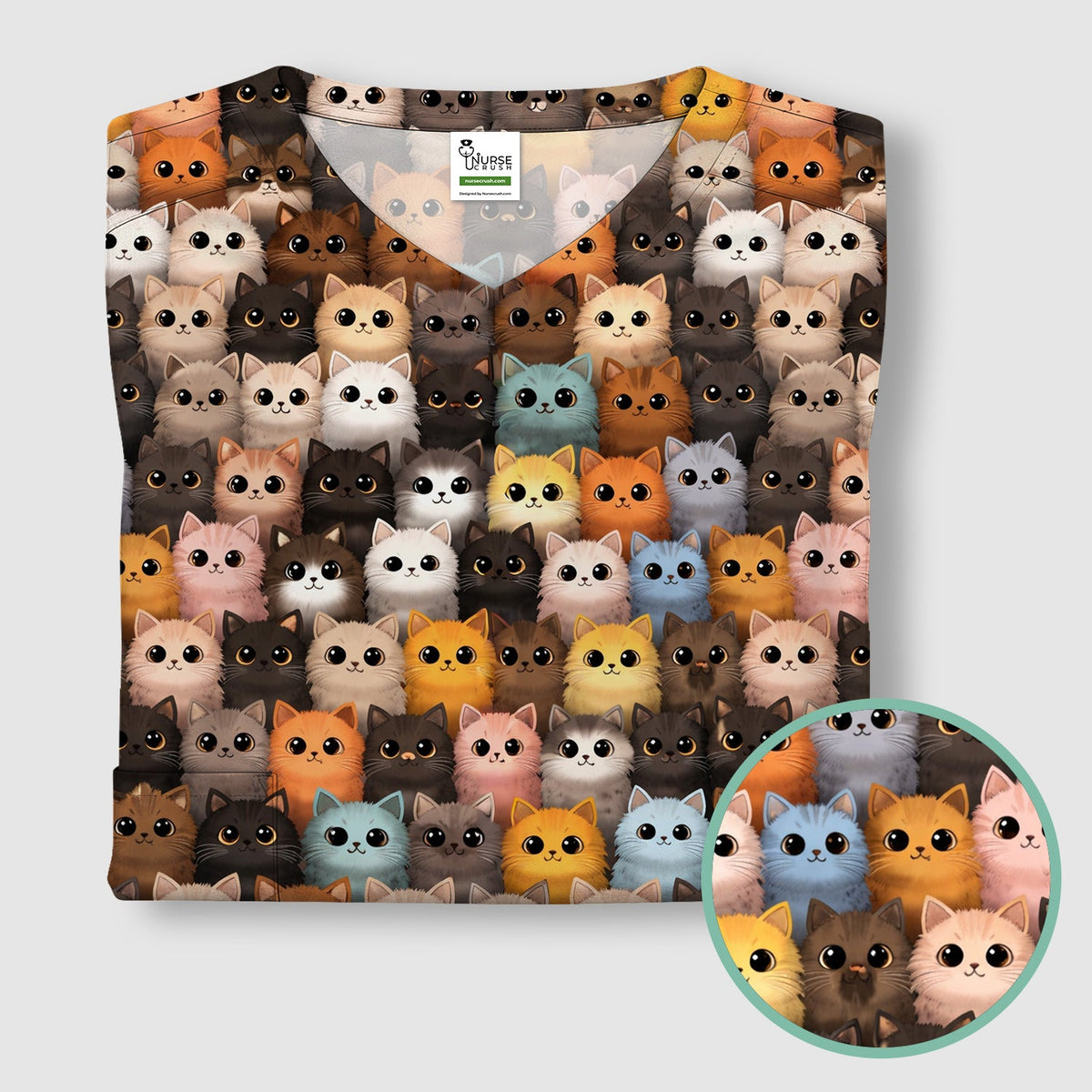 Lightweight Colorful Cat Nurse Scrub Top