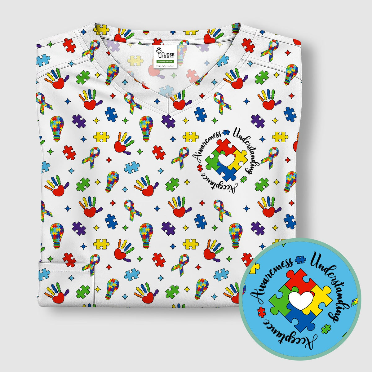 Autism Awareness Colorful Puzzle Nurse Scrub Top