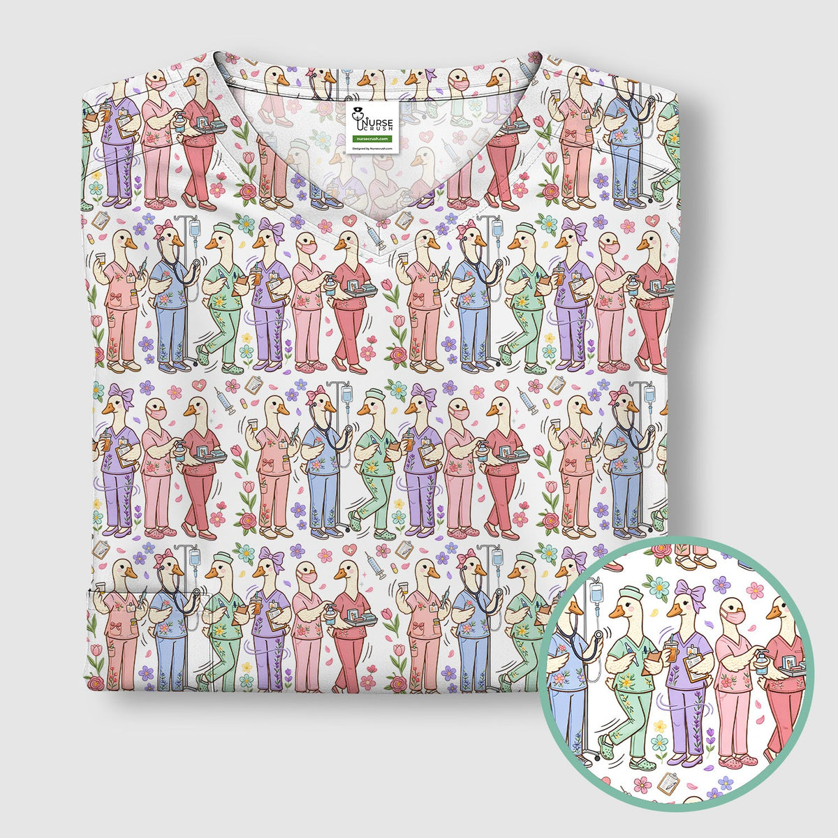Goose Characters Floral Nurse Scrub Top