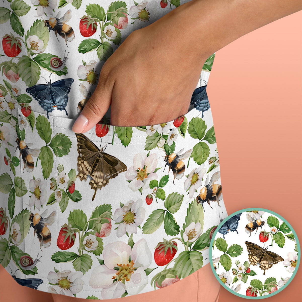 Strawberry Butterfly Garden Nurse Scrub Top