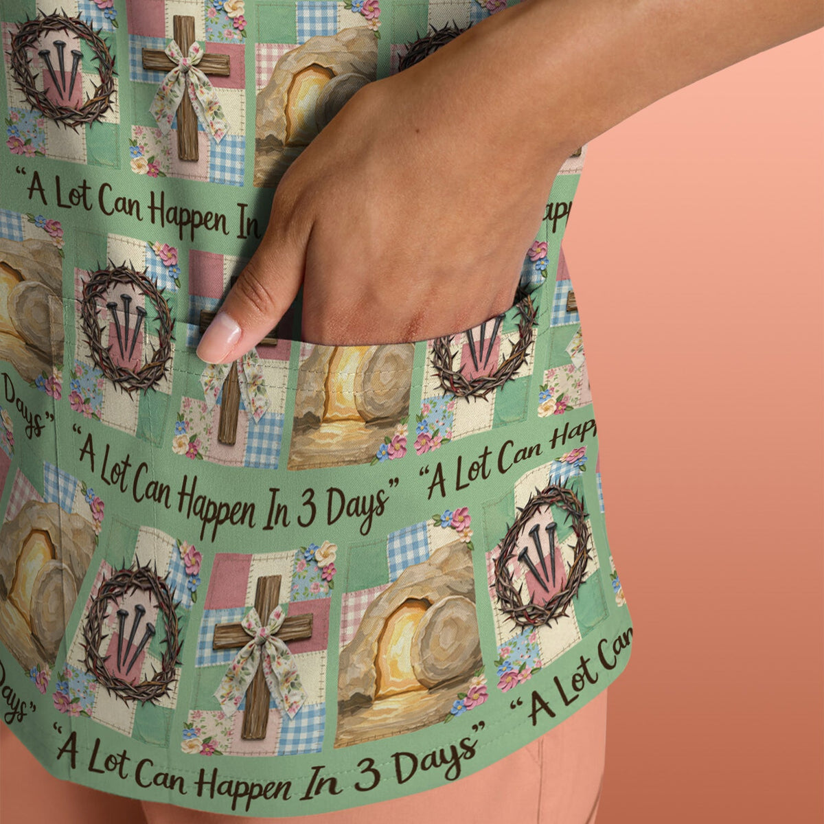 Christian Easter Cross Nurse Scrub Top