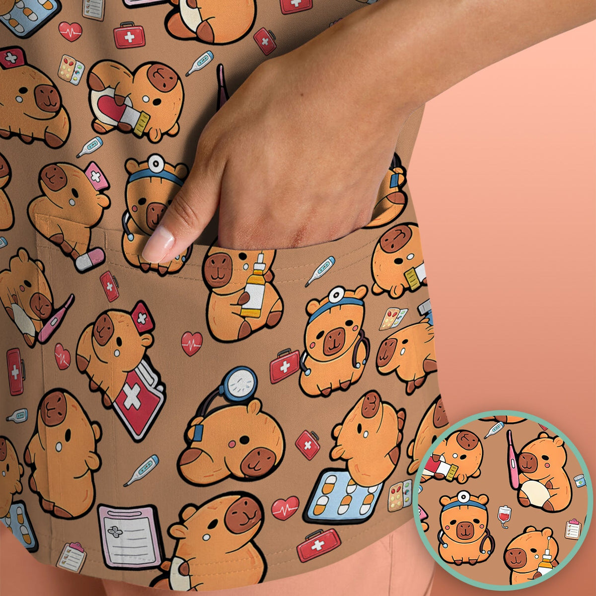 Capybara Stethoscope Medical Tools Nurse Scrub Top
