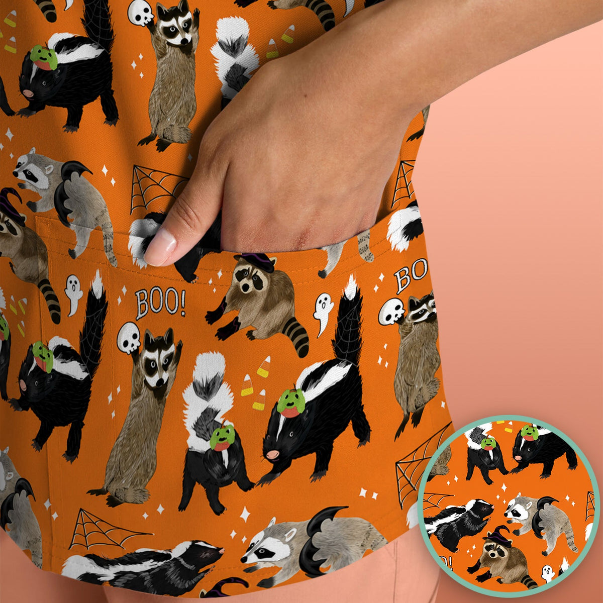 Skunk Raccoon Wildlife Nurse Scrub Top - Halloween Gift