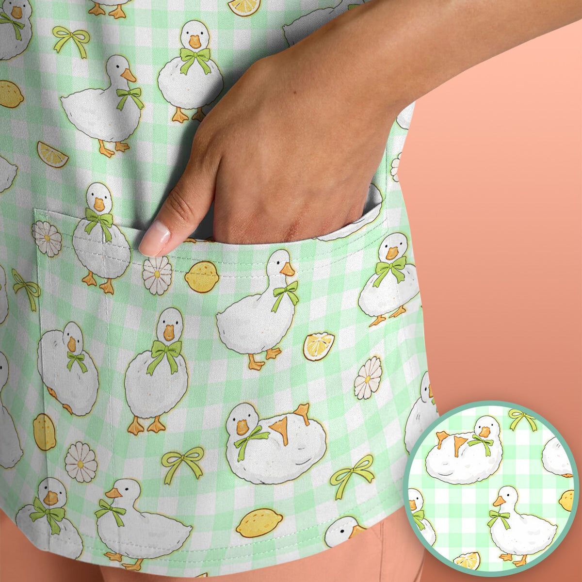 Adorable Ducks Lemon Daisy Nurse Scrub Top