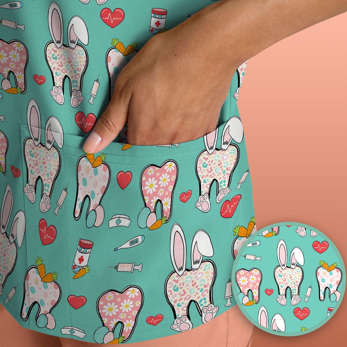 Easter Bunny Dentist Nurse Scrub Top