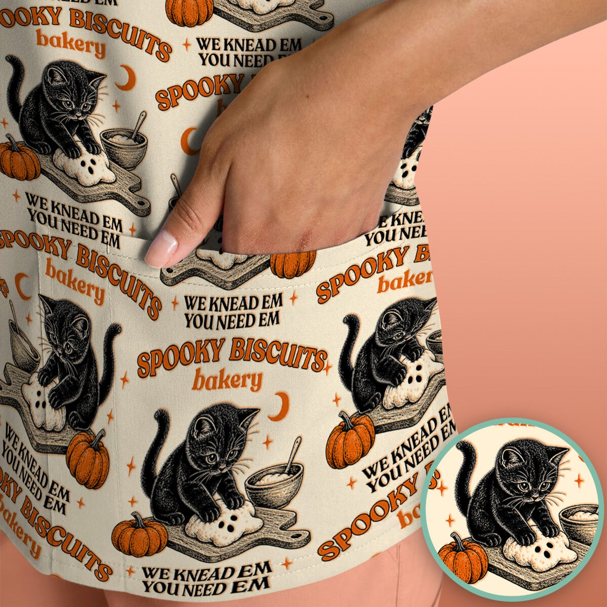 Black Cat Nurse Scrub Top - Halloween Gift