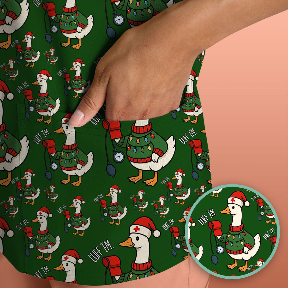 Christmas Duck Nurse Scrub Top