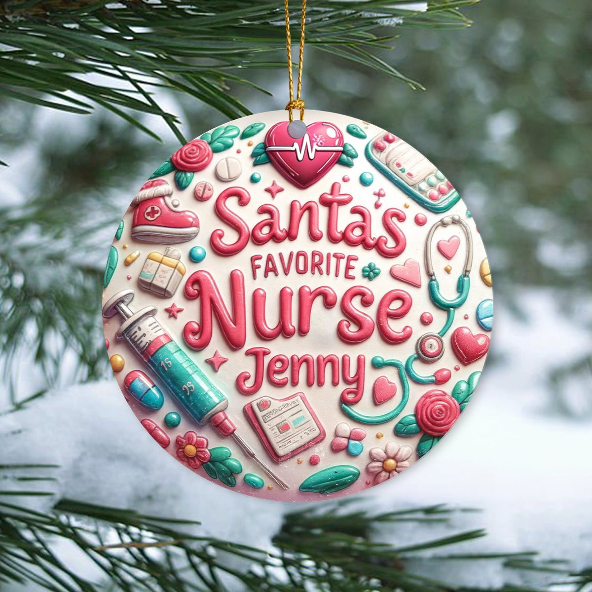 Personalized Santa's Favorite Ceramic Christmas Nurse Ornament