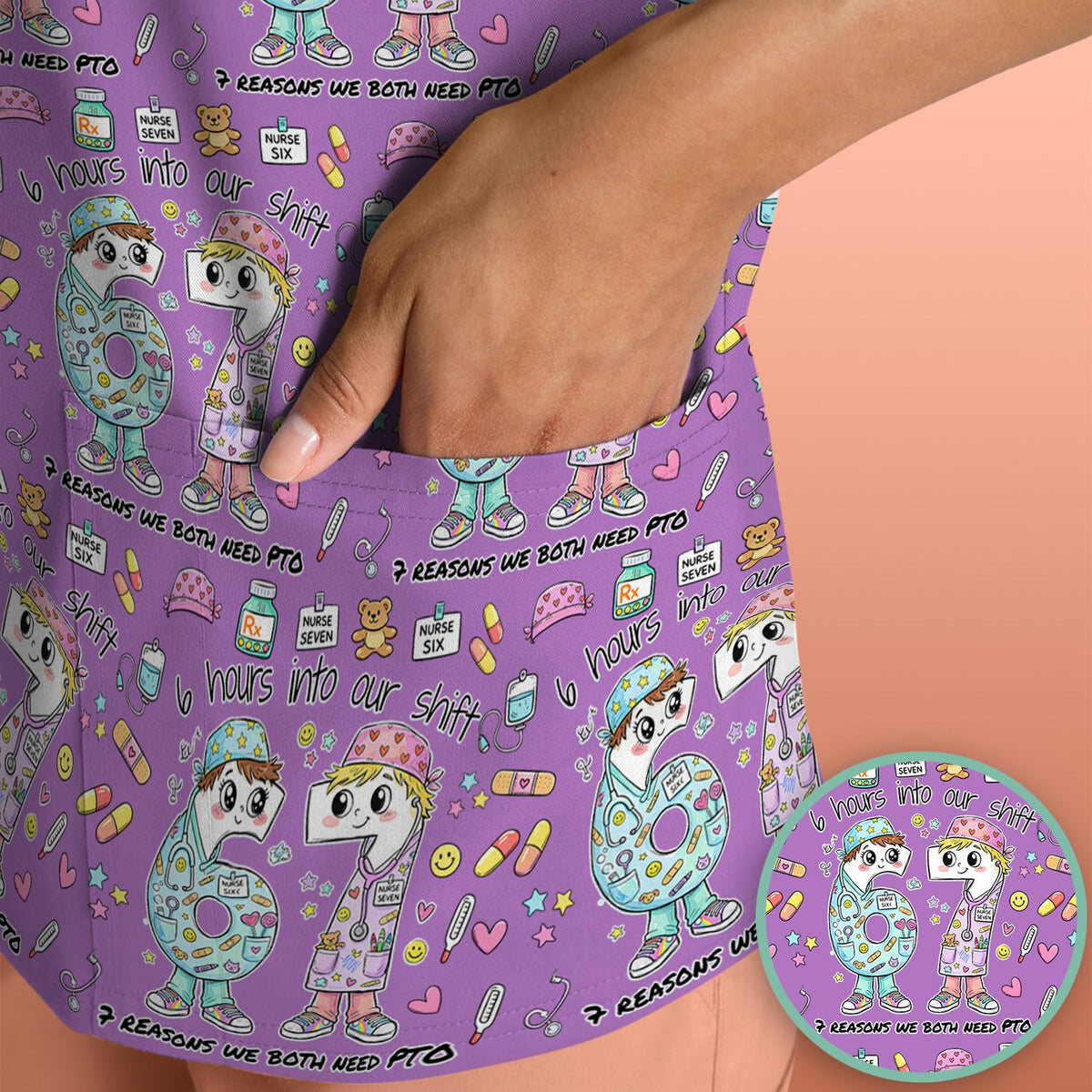 Six Hours Into Shift Blue Nurse Scrub Top